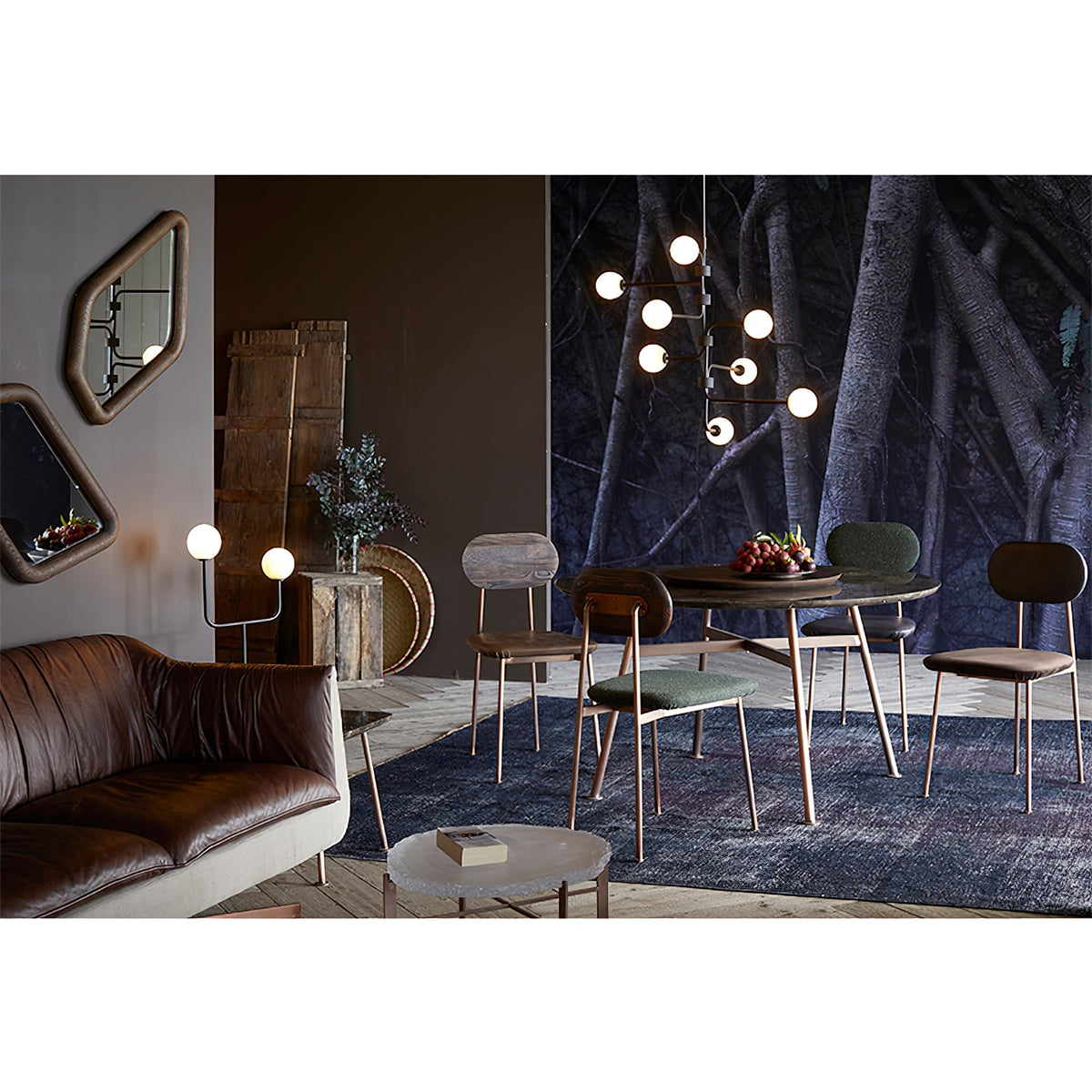 Aballs Chandelier – Spherical Glass Globe & Brass Multi-Head Statement Chandelier