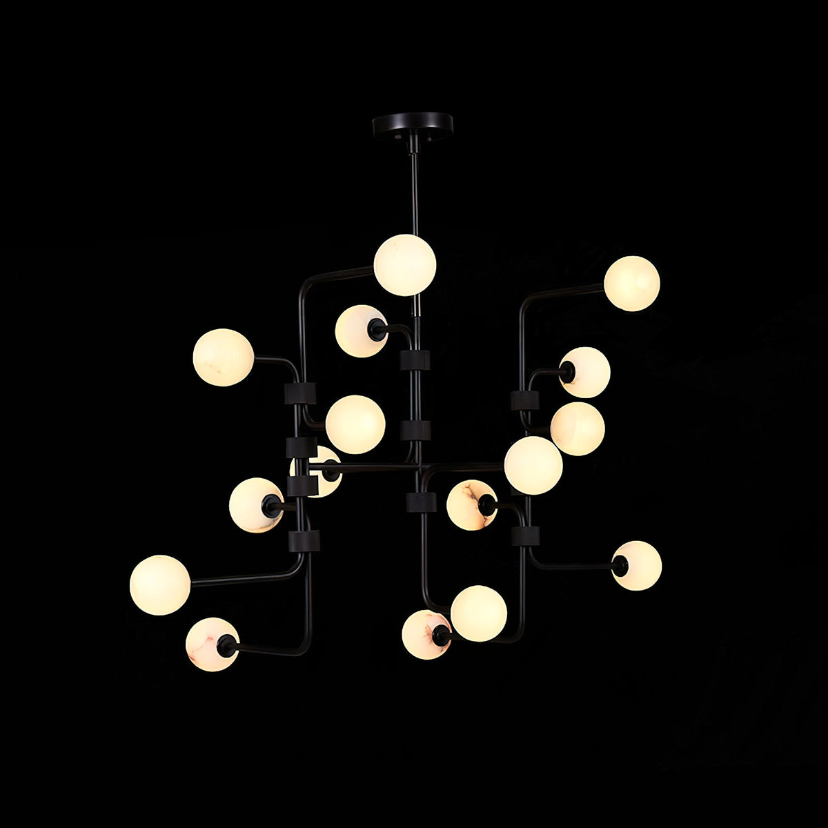Aballs Chandelier – Spherical Glass Globe & Brass Multi-Head Statement Chandelier