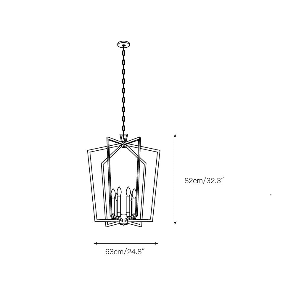 Abbotswell Chandelier – Angular Open-Frame Brass & Modern Lantern Chandelier