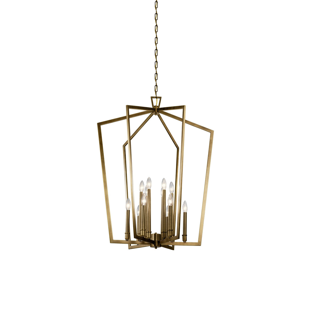 Abbotswell Chandelier – Angular Open-Frame Brass & Modern Lantern Chandelier