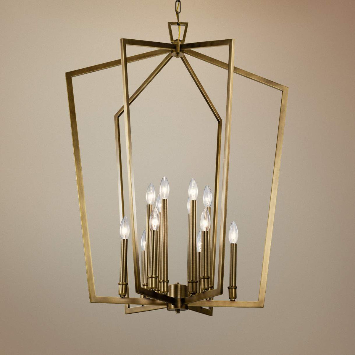 Abbotswell Chandelier – Angular Open-Frame Brass & Modern Lantern Chandelier