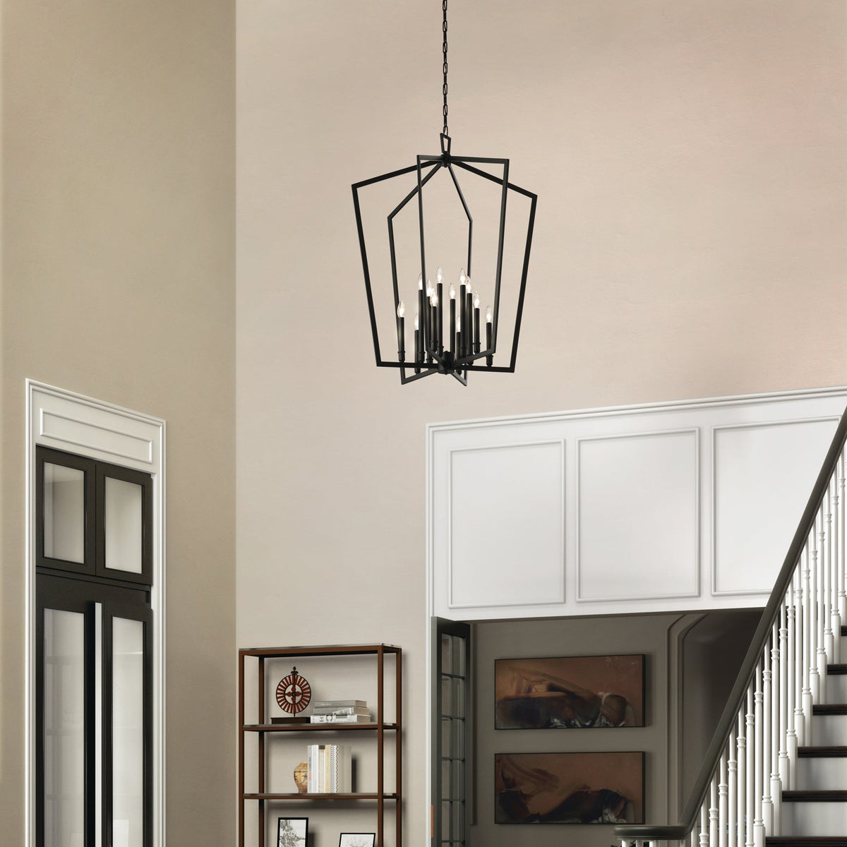 Abbotswell Chandelier – Angular Open-Frame Brass & Modern Lantern Chandelier