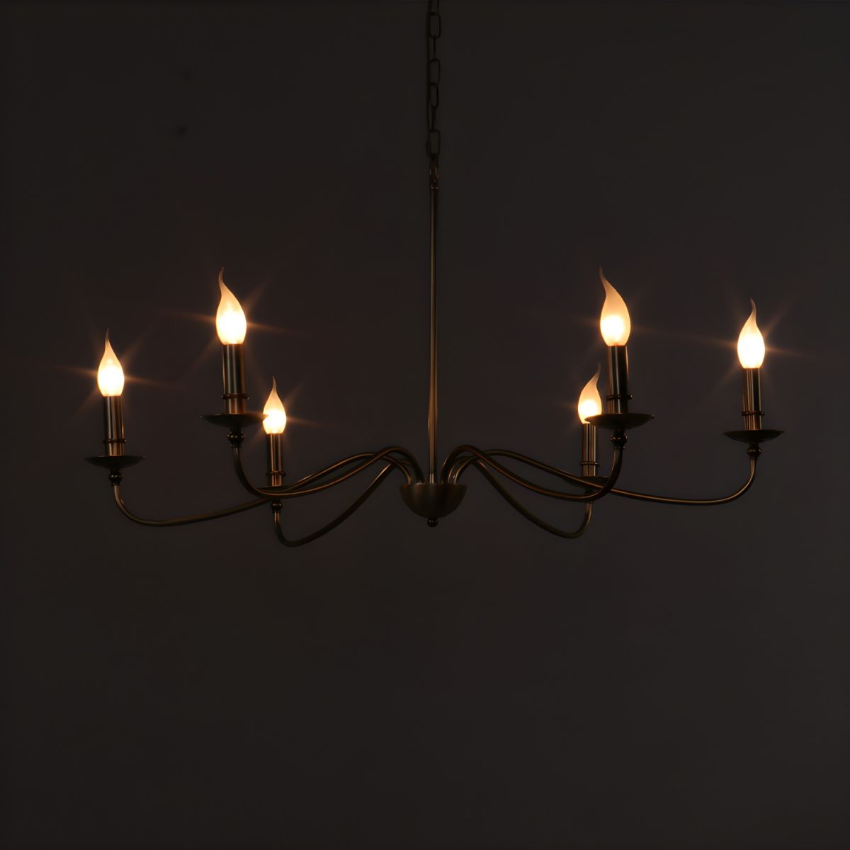 Hunter Chandelier - Classic 6-Light Scrolling Brass Candle Pendant