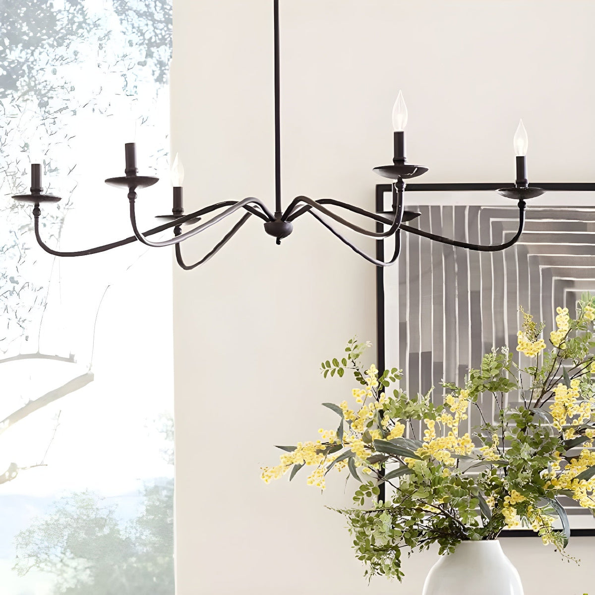 Hunter Chandelier - Classic 6-Light Scrolling Brass Candle Pendant