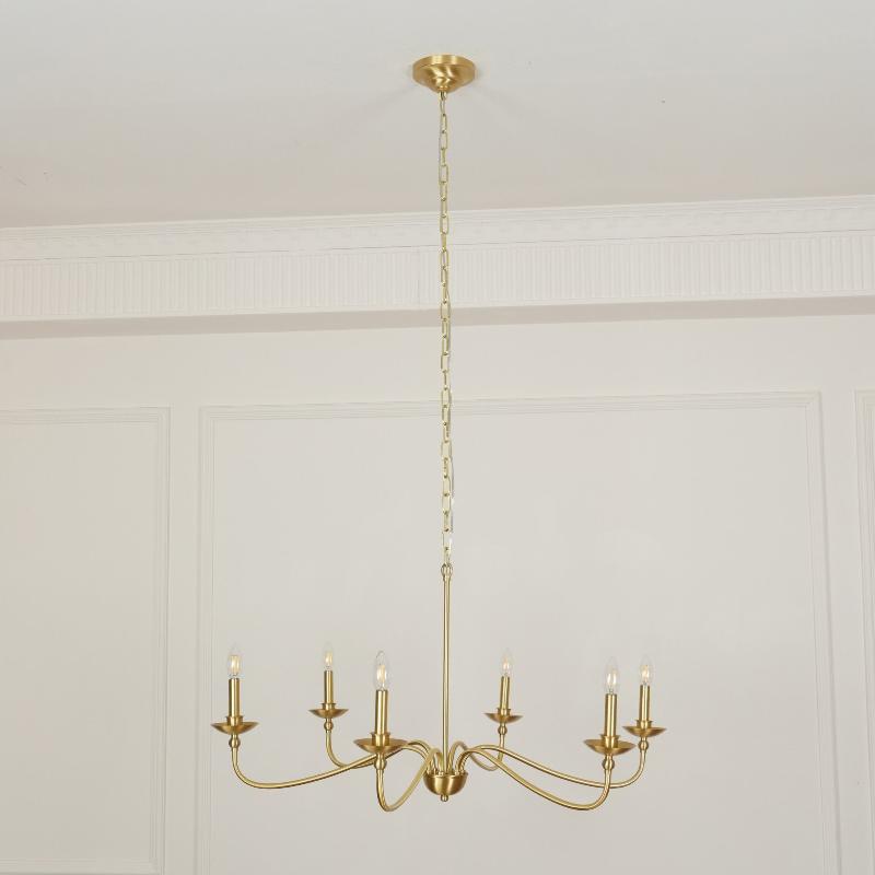Hunter Chandelier - Classic 6-Light Scrolling Brass Candle Pendant