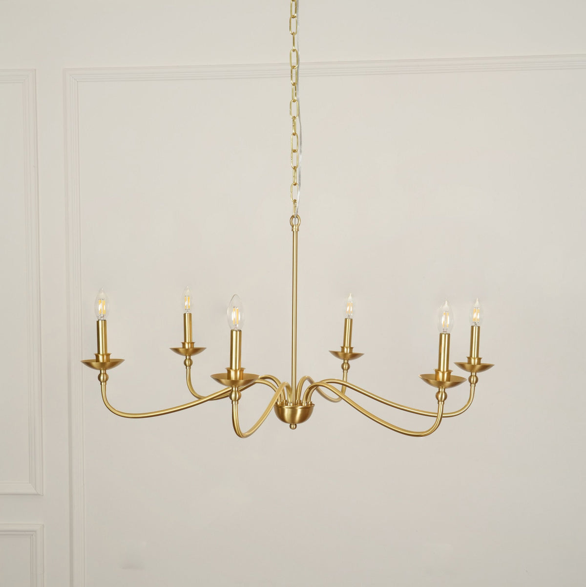 Hunter Chandelier - Classic 6-Light Scrolling Brass Candle Pendant