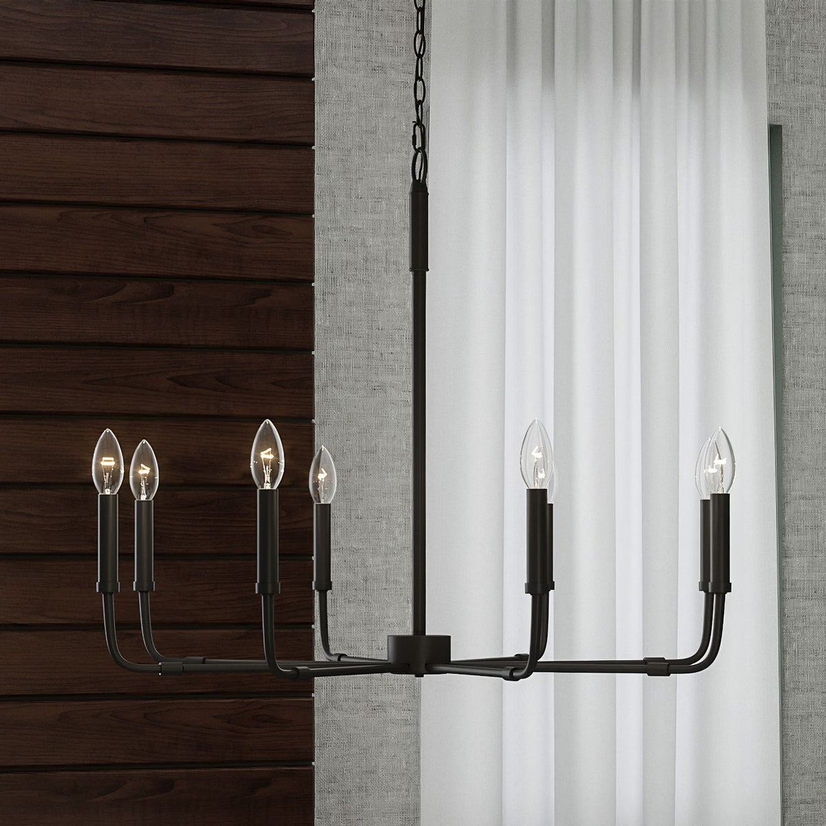 Abner Chandelier – Pared-Back Industrial Brass & Metal Multi-Head Chandelier