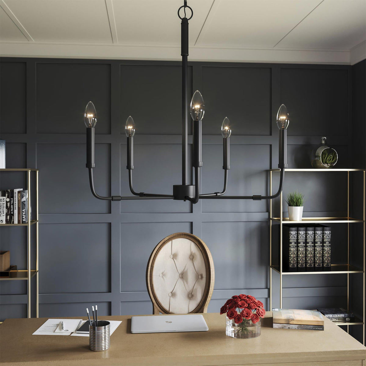Abner Chandelier – Pared-Back Industrial Brass & Metal Multi-Head Chandelier