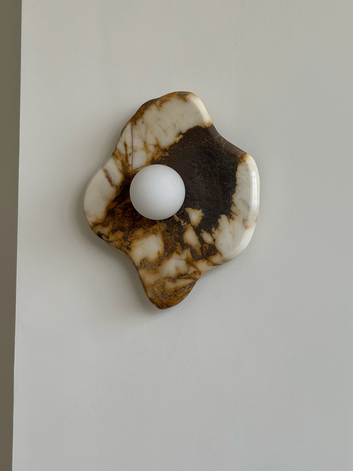 Abnormal Marble Wall Lamp – Natural Stone & Glass Globe Bold Modern Wall Sconce