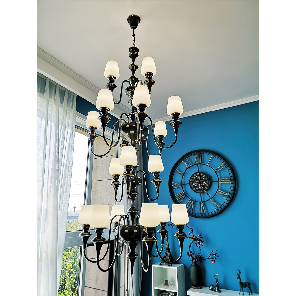 Abrahamson Shaded Tiered Chandelier – Angular Brass & White Glass Multi-Tier Chandelier