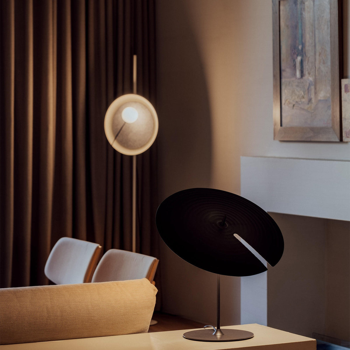 Acoustic Disc Floor Lamp – Magnetic Glass Shade & Sound-Insulating Floor Light
