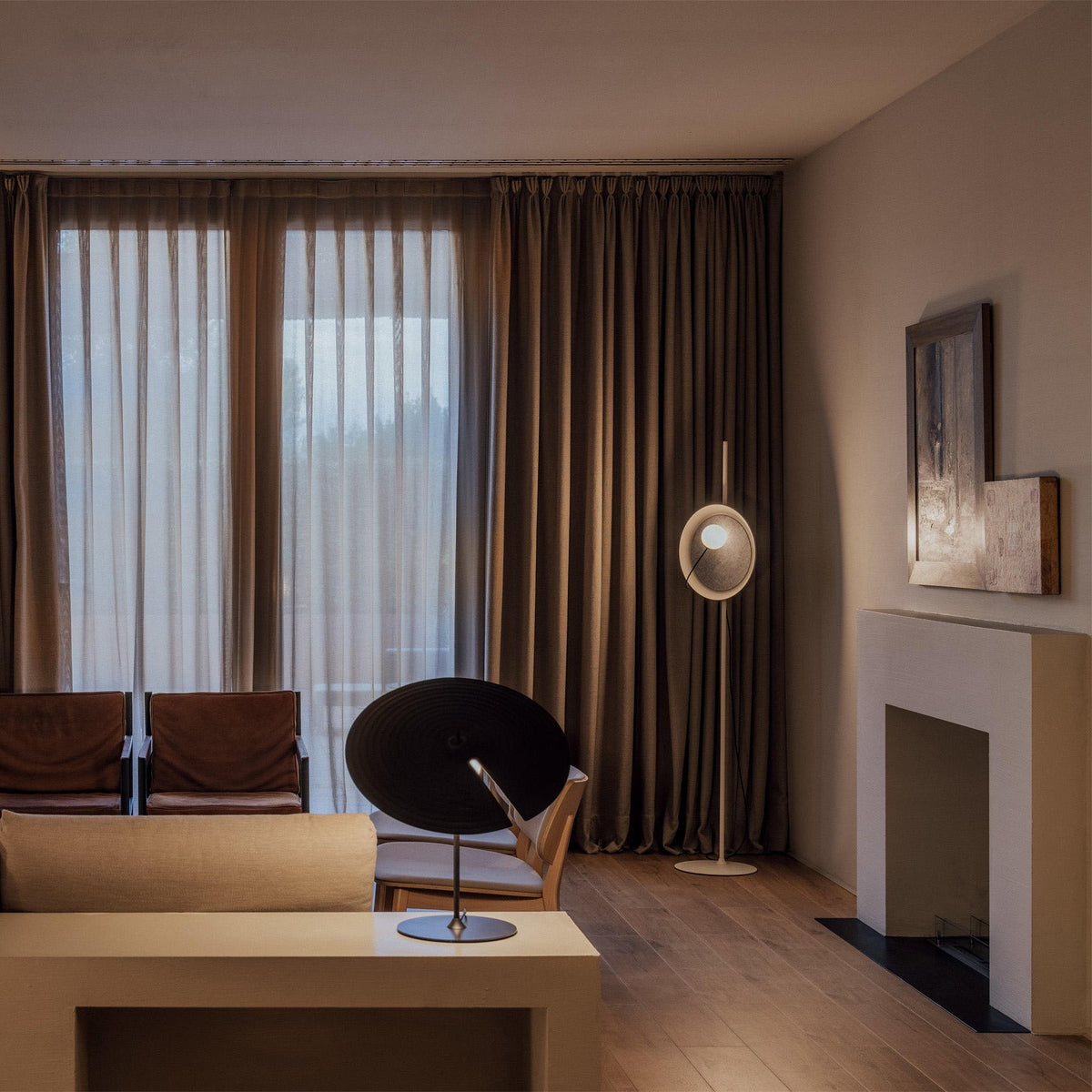 Acoustic Disc Floor Lamp – Magnetic Glass Shade & Sound-Insulating Floor Light
