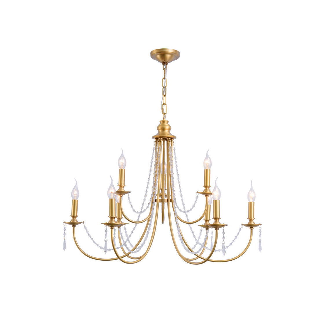 Acroma Crystal Chandelier – Warm Brass & Dazzling Crystal Modern Chandelier