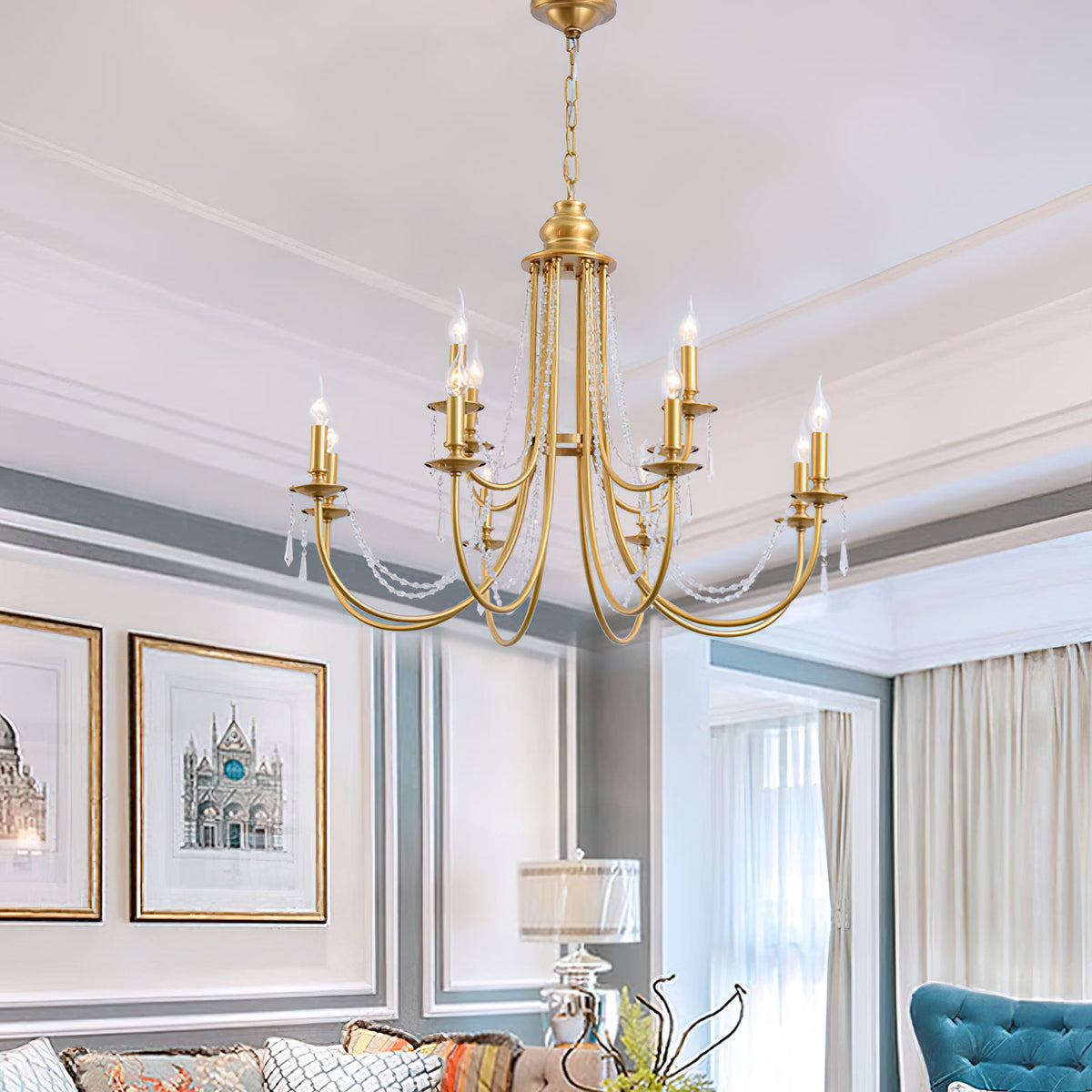 Acroma Crystal Chandelier – Warm Brass & Dazzling Crystal Modern Chandelier