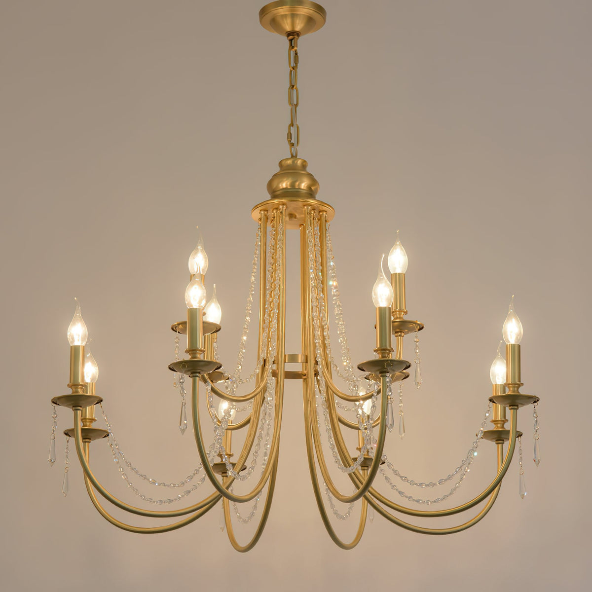 Acroma Crystal Chandelier – Warm Brass & Dazzling Crystal Modern Chandelier