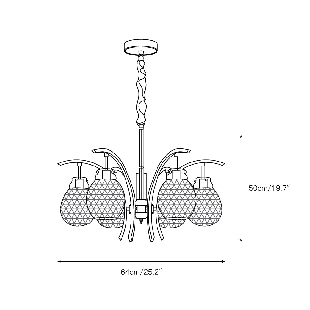 Adams Chandelier – Warm Brass & Striated Clear Glass Curved Shade Chandelier