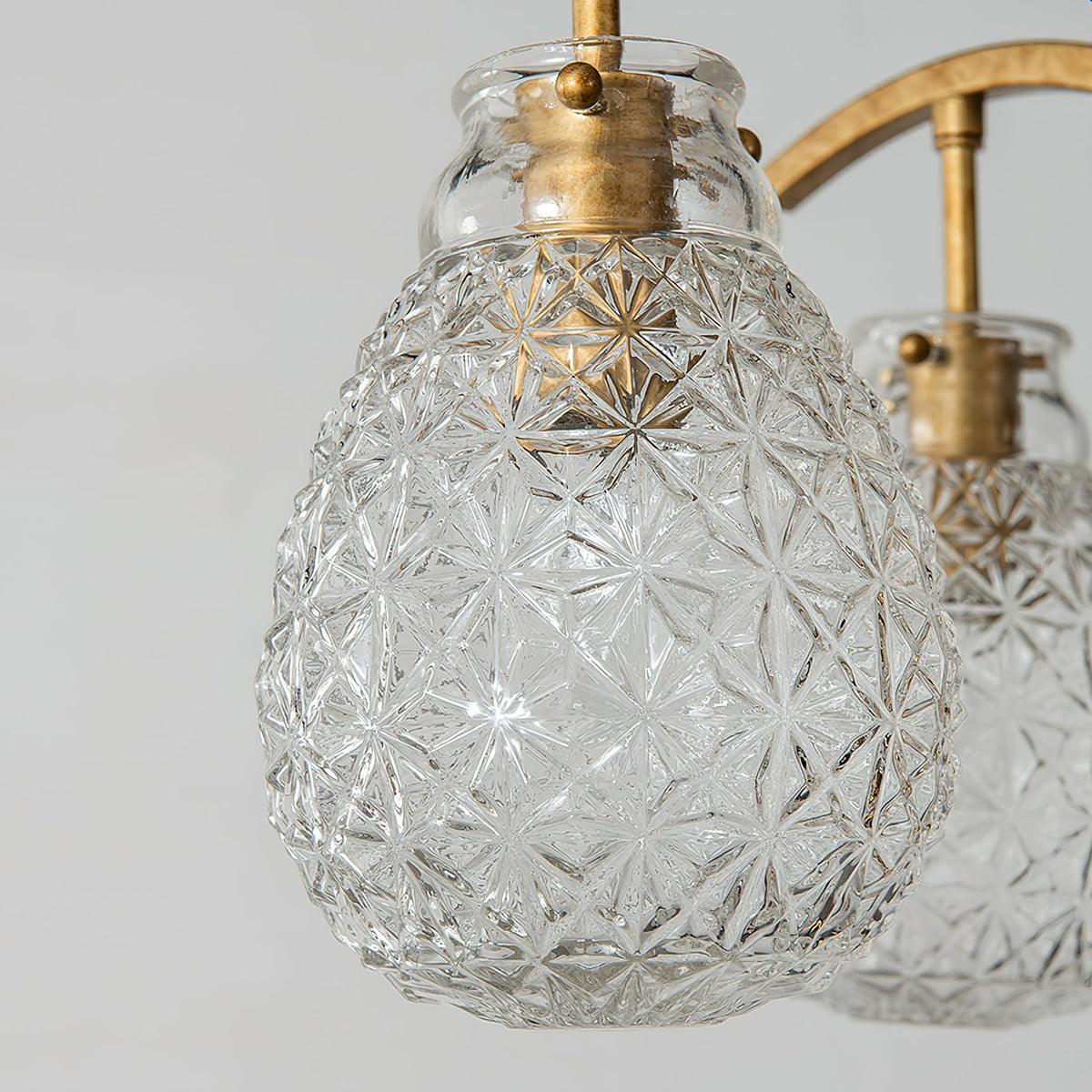 Adams Chandelier – Warm Brass & Striated Clear Glass Curved Shade Chandelier