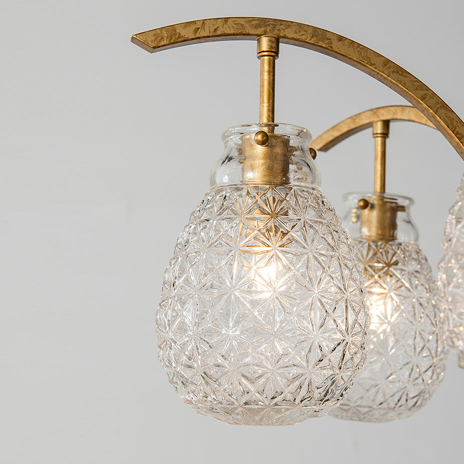 Adams Chandelier – Warm Brass & Striated Clear Glass Curved Shade Chandelier