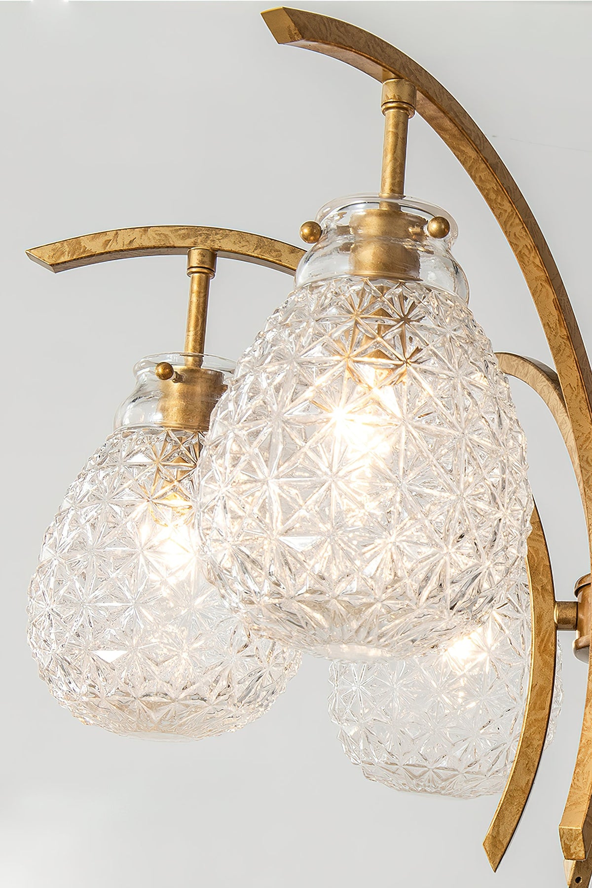Adams Chandelier – Warm Brass & Striated Clear Glass Curved Shade Chandelier