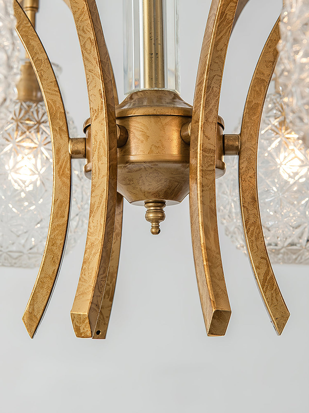 Adams Chandelier – Warm Brass & Striated Clear Glass Curved Shade Chandelier