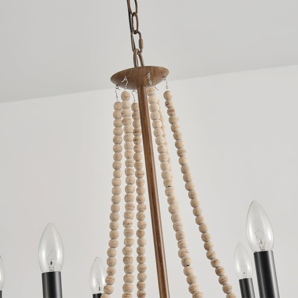 Adan Chandelier – Coastal Boho Beaded & Distressed Wood 6-Light Chandelier