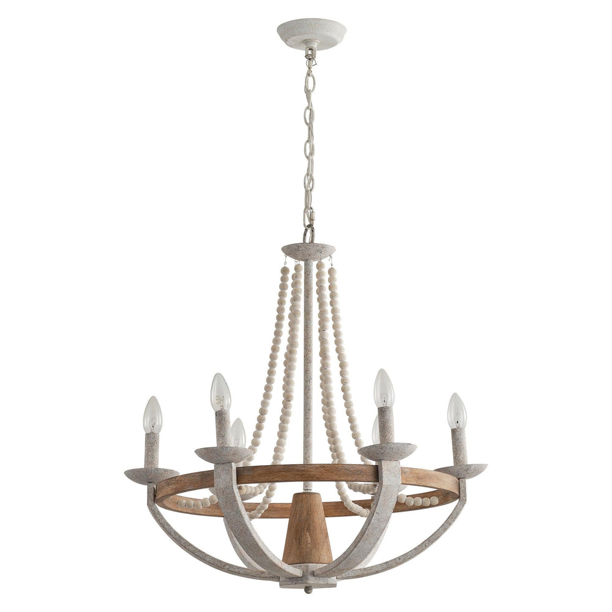 Adan Chandelier – Coastal Boho Beaded & Distressed Wood 6-Light Chandelier