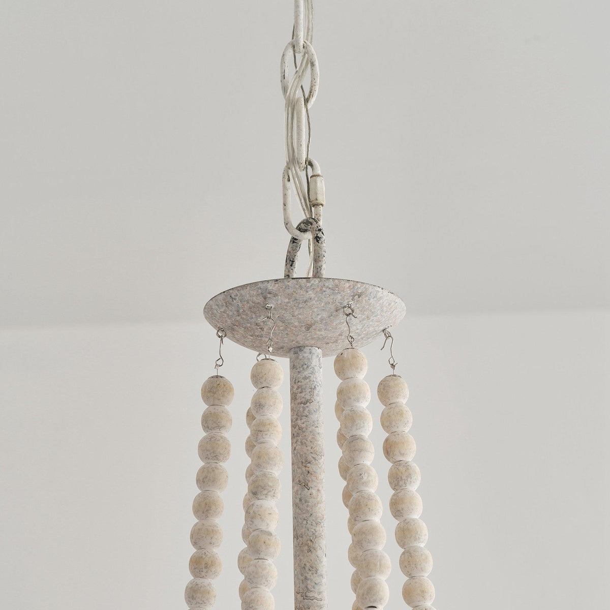 Adan Chandelier – Coastal Boho Beaded & Distressed Wood 6-Light Chandelier