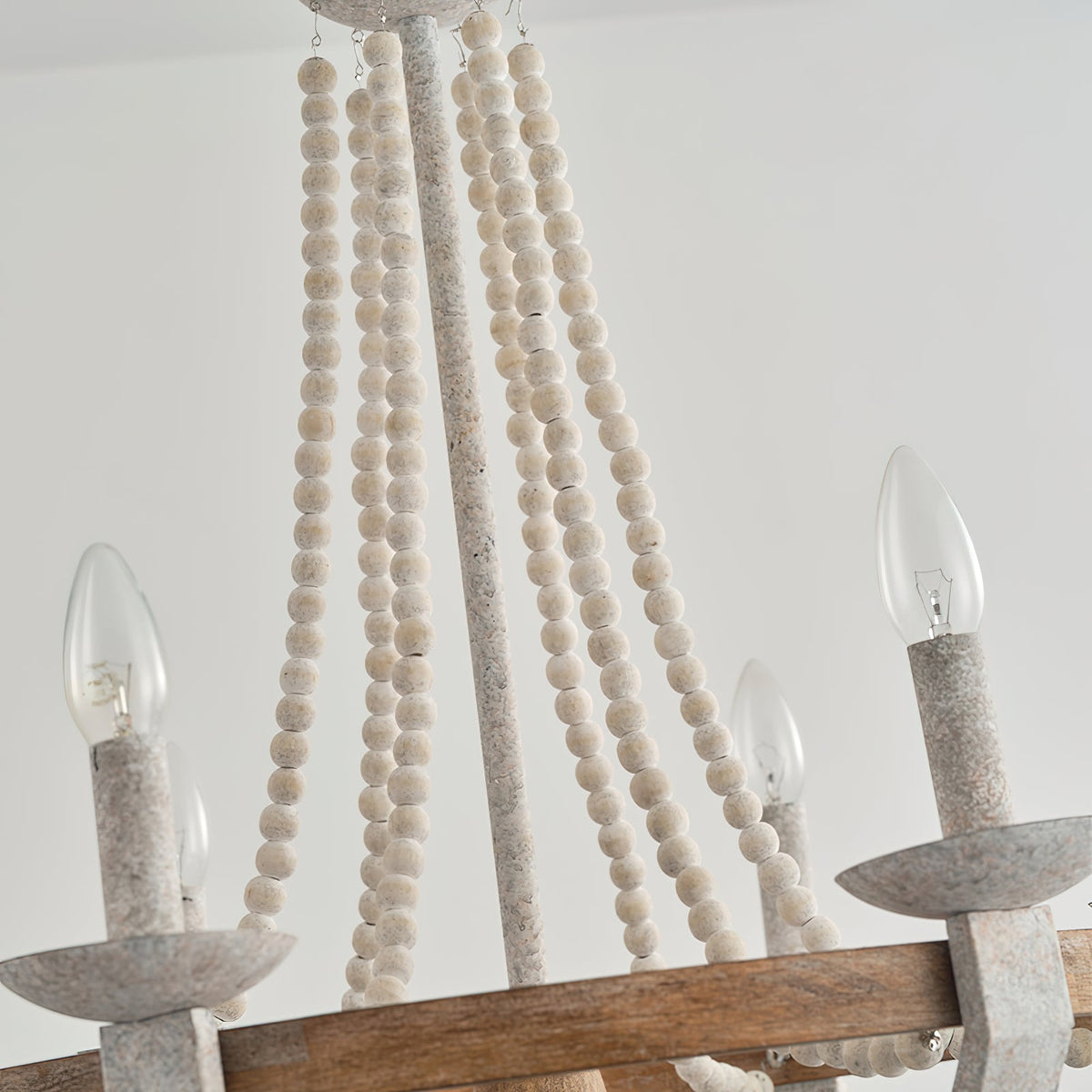 Adan Chandelier – Coastal Boho Beaded & Distressed Wood 6-Light Chandelier