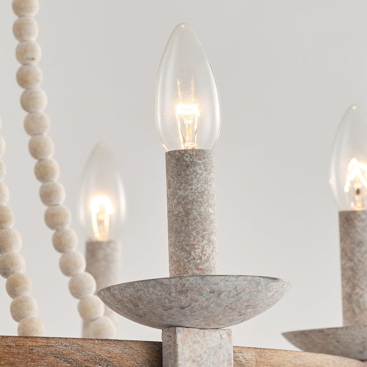 Adan Chandelier – Coastal Boho Beaded & Distressed Wood 6-Light Chandelier