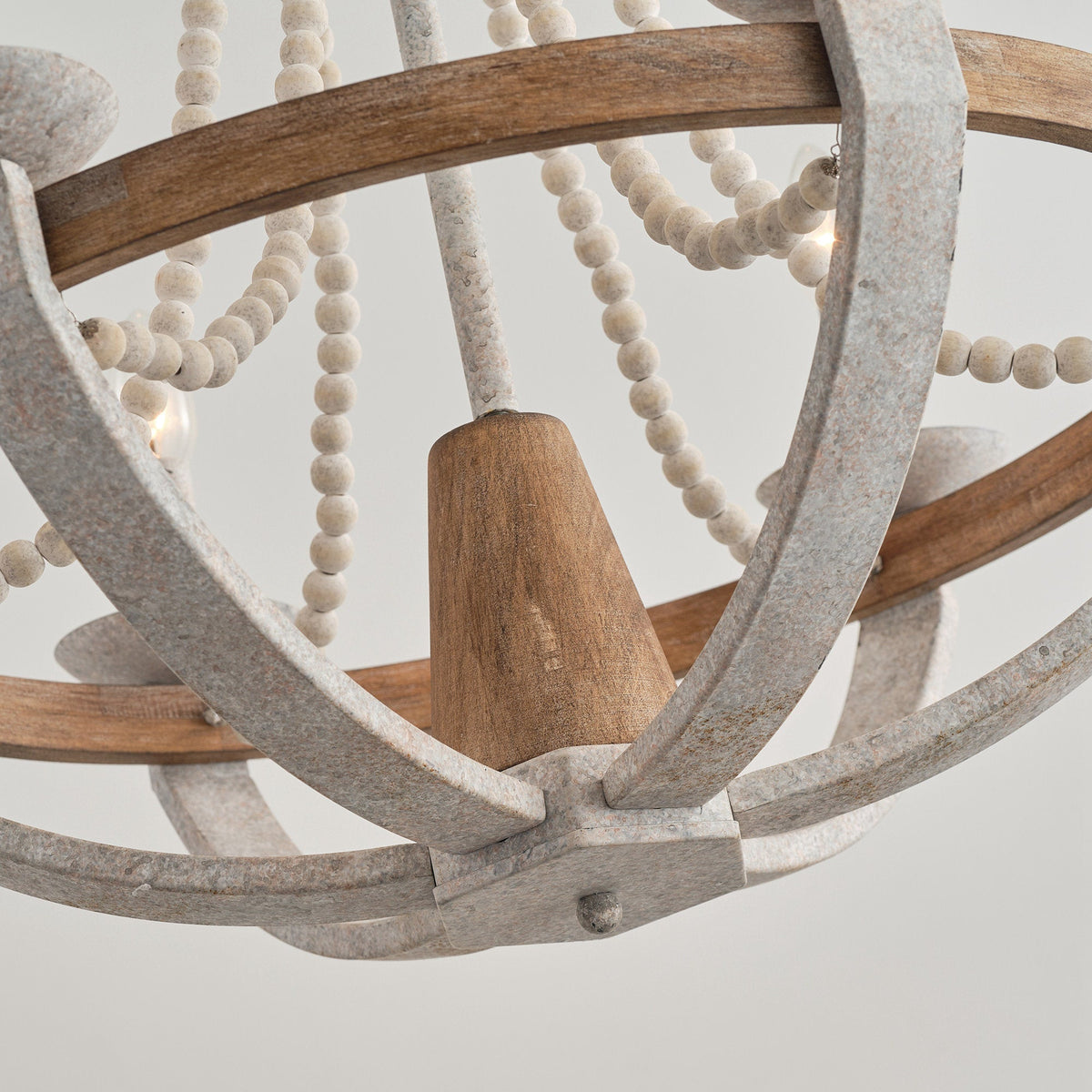 Adan Chandelier – Coastal Boho Beaded & Distressed Wood 6-Light Chandelier