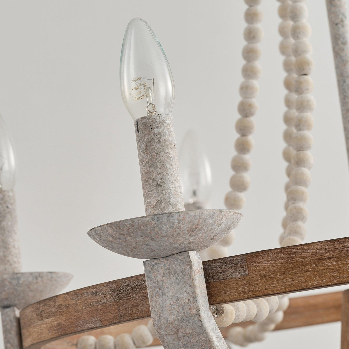 Adan Chandelier – Coastal Boho Beaded & Distressed Wood 6-Light Chandelier