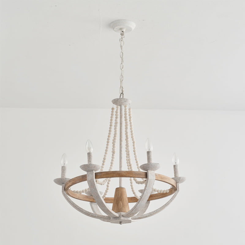 Adan Chandelier – Coastal Boho Beaded & Distressed Wood 6-Light Chandelier