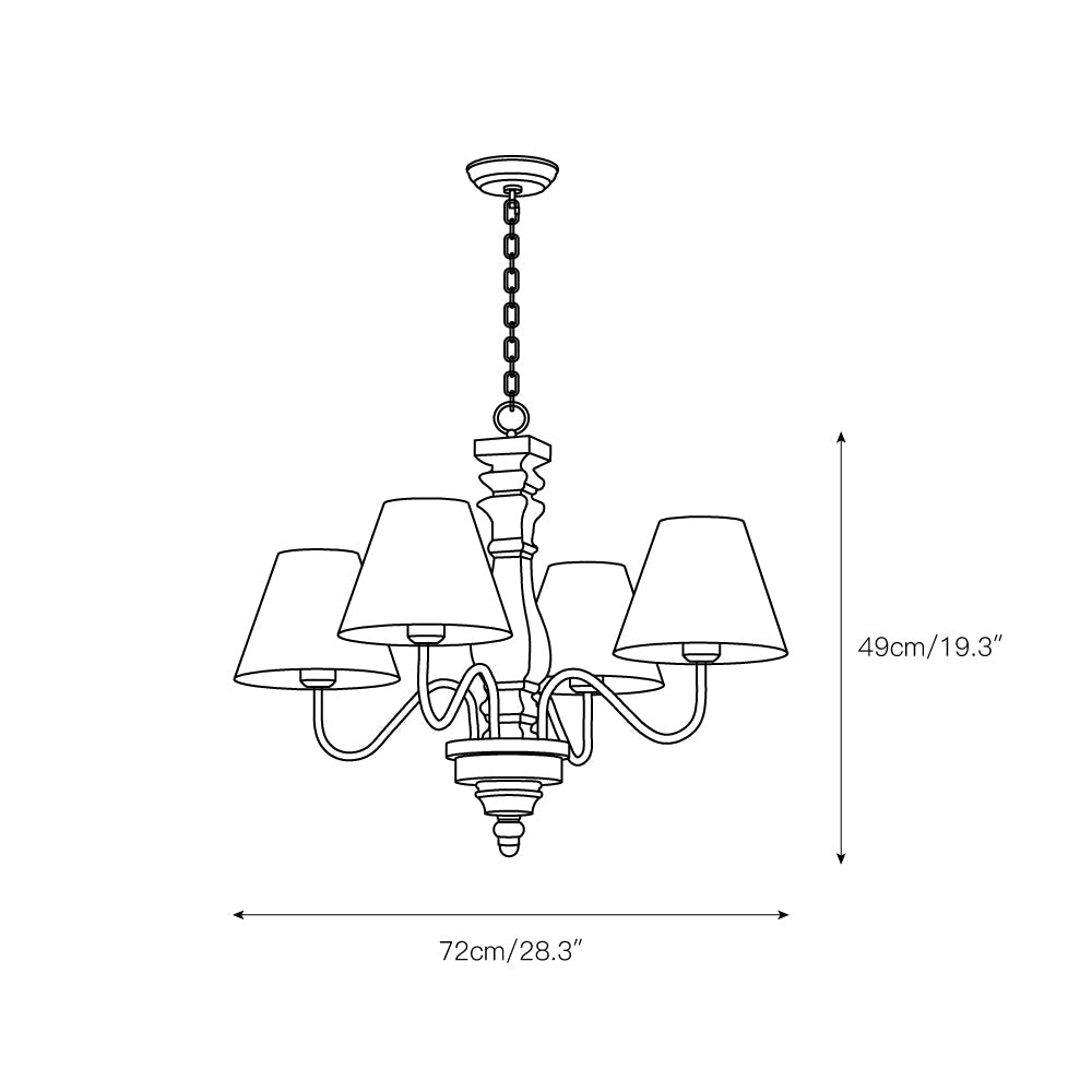 Adela Wood Chandelier – Hammered Black Metal, Natural Wood & Linen Shade Chandelier