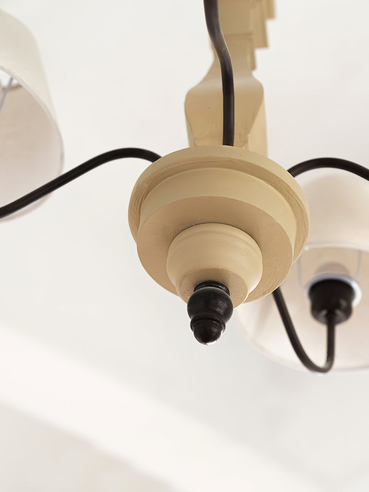Adela Wood Chandelier – Hammered Black Metal, Natural Wood & Linen Shade Chandelier