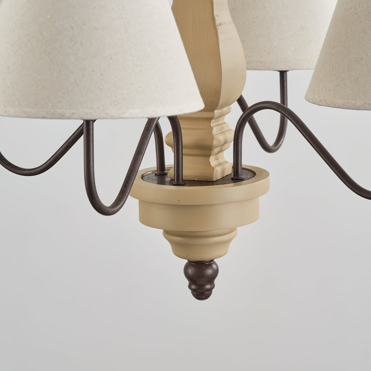 Adela Wood Chandelier – Hammered Black Metal, Natural Wood & Linen Shade Chandelier