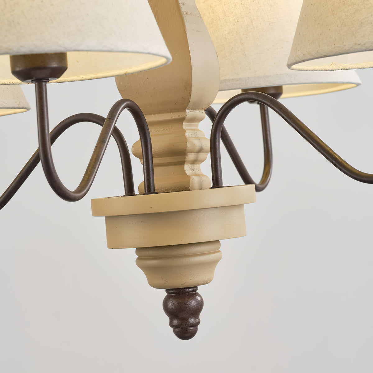 Adela Wood Chandelier – Hammered Black Metal, Natural Wood & Linen Shade Chandelier