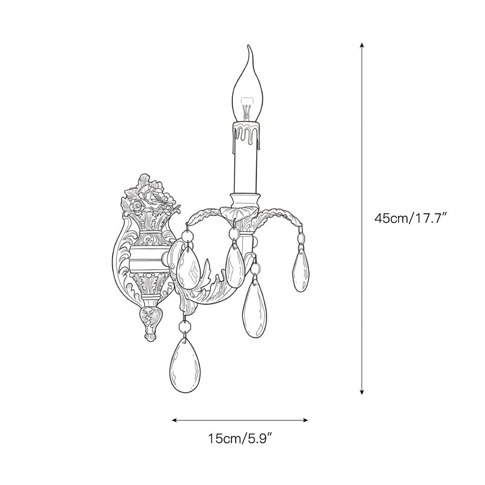Adriana Brass Wall Lamp – French Provincial Opulent Brass & Crystal Sconce