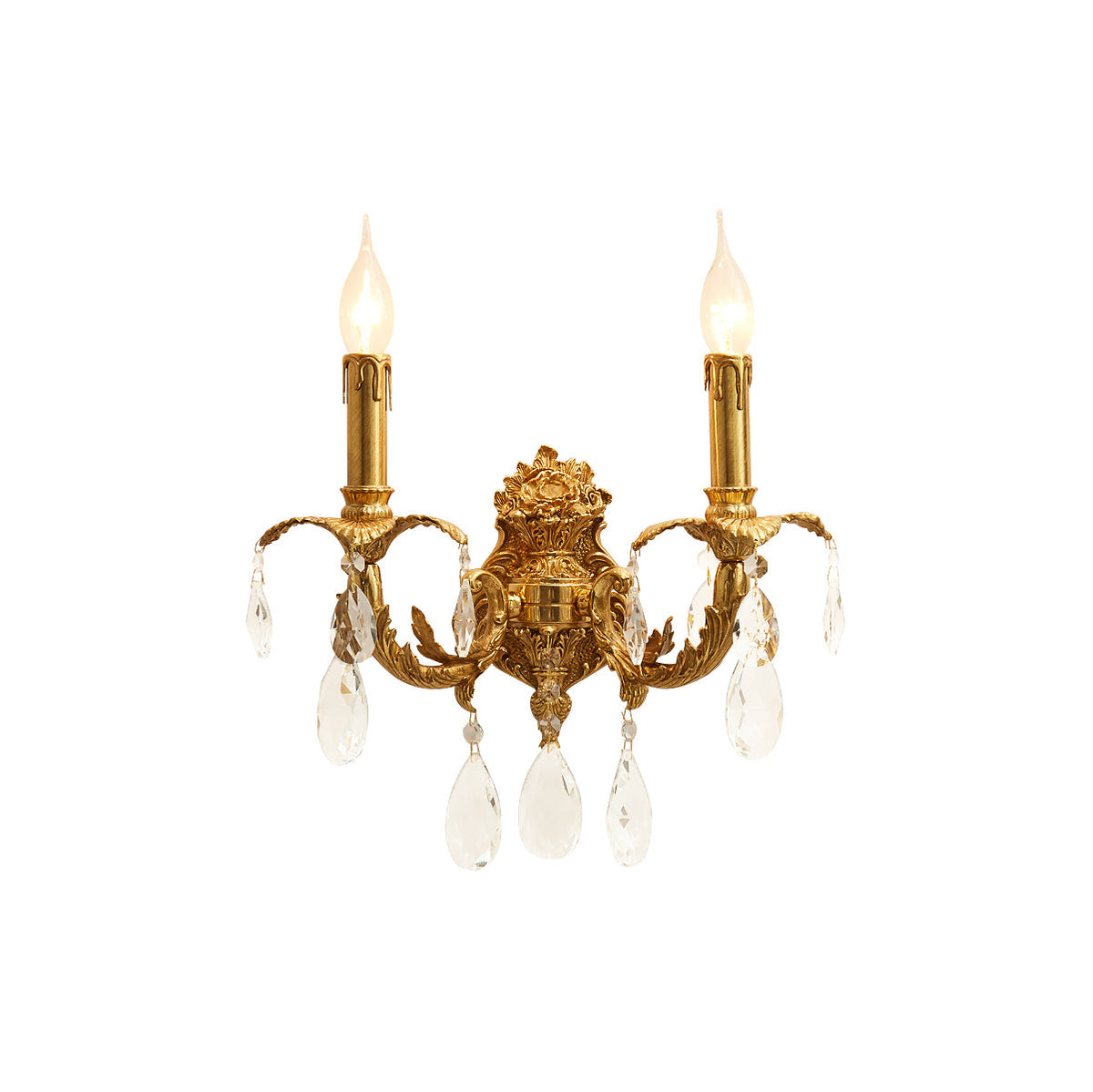 Adriana Brass Wall Lamp – French Provincial Opulent Brass & Crystal Sconce