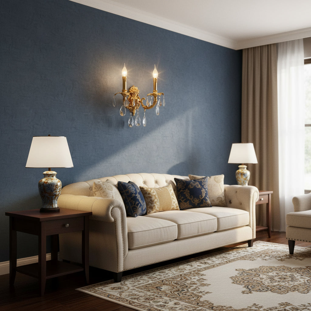 Adriana Brass Wall Lamp – French Provincial Opulent Brass & Crystal Sconce