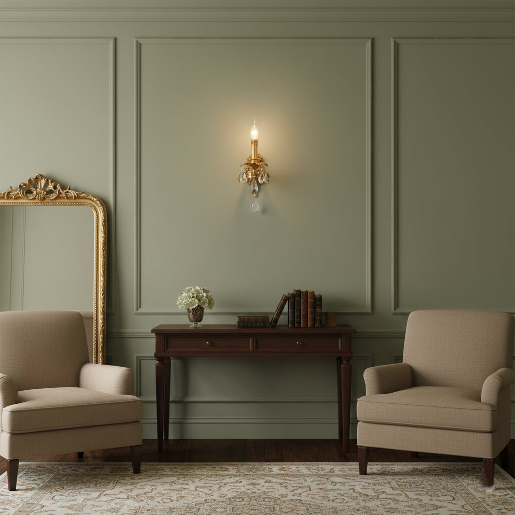 Adriana Brass Wall Lamp – French Provincial Opulent Brass & Crystal Sconce