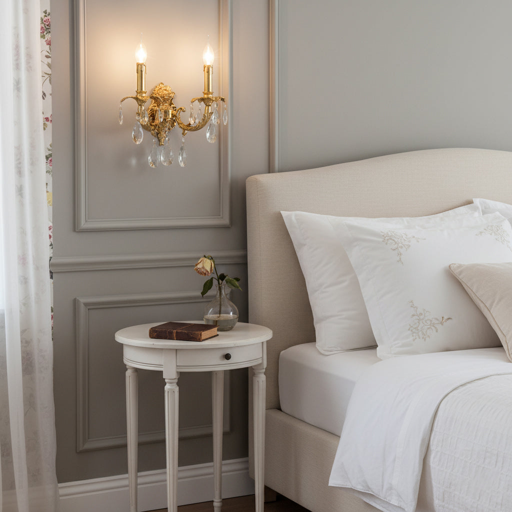 Adriana Brass Wall Lamp – French Provincial Opulent Brass & Crystal Sconce