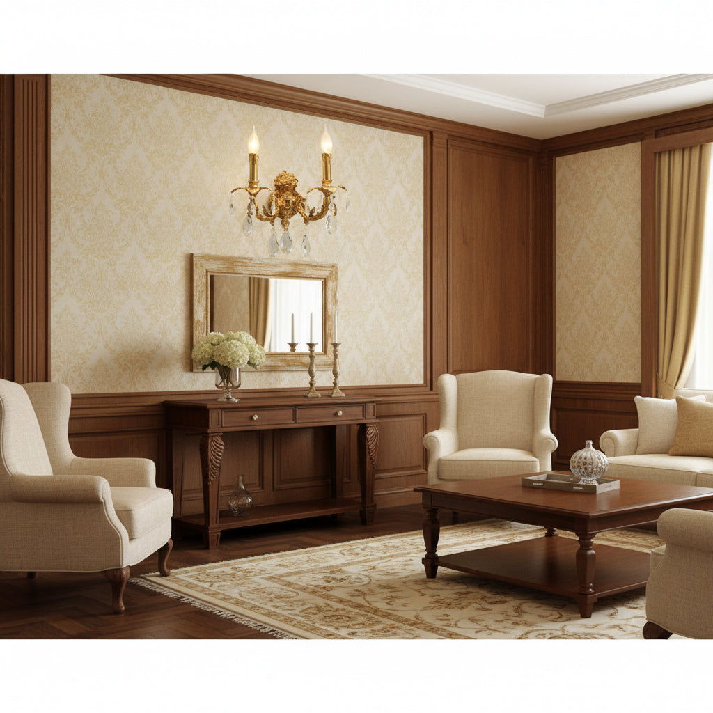 Adriana Brass Wall Lamp – French Provincial Opulent Brass & Crystal Sconce