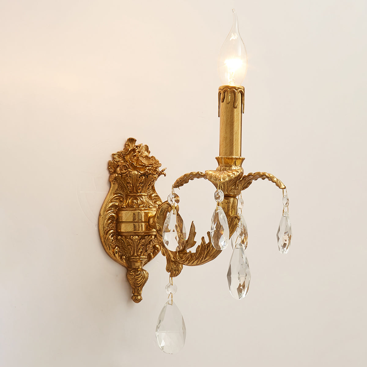 Adriana Brass Wall Lamp – French Provincial Opulent Brass & Crystal Sconce
