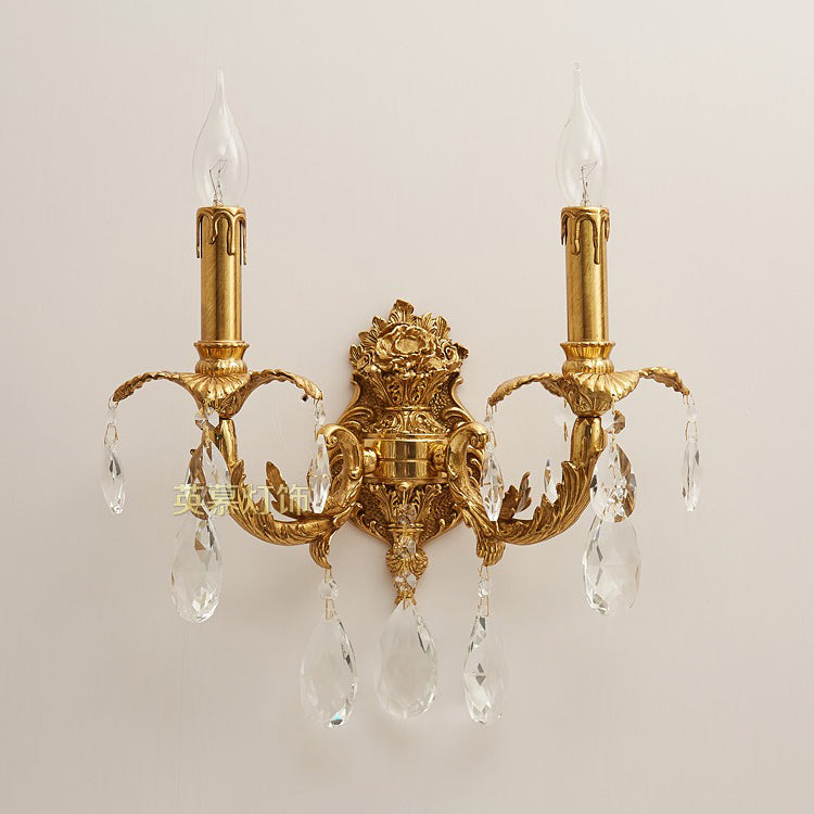 Adriana Brass Wall Lamp – French Provincial Opulent Brass & Crystal Sconce