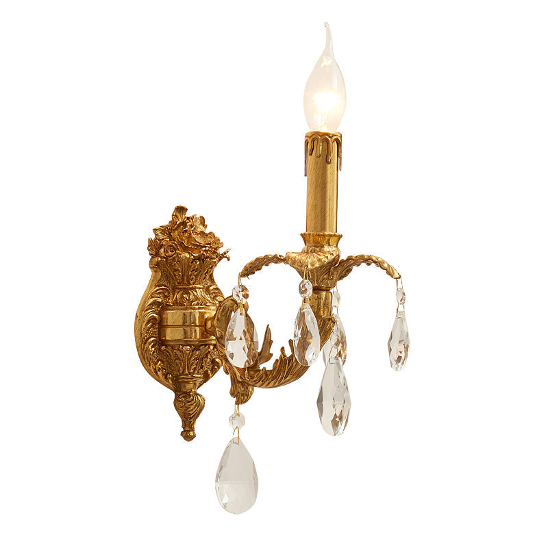 Adriana Brass Wall Lamp – French Provincial Opulent Brass & Crystal Sconce