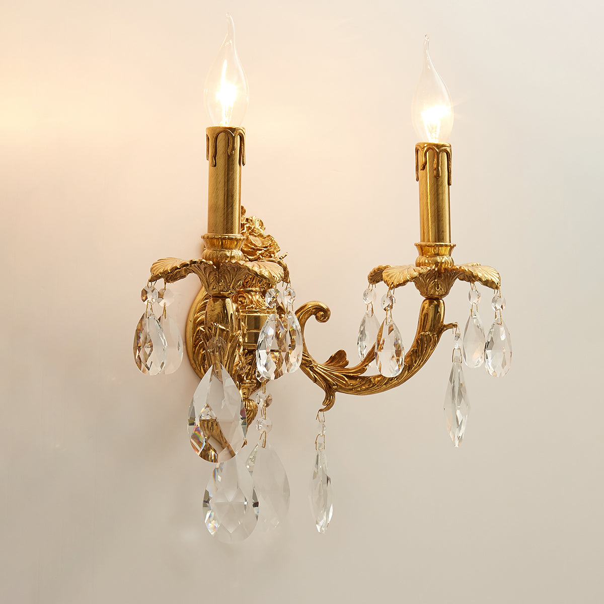 Adriana Brass Wall Lamp – French Provincial Opulent Brass & Crystal Sconce