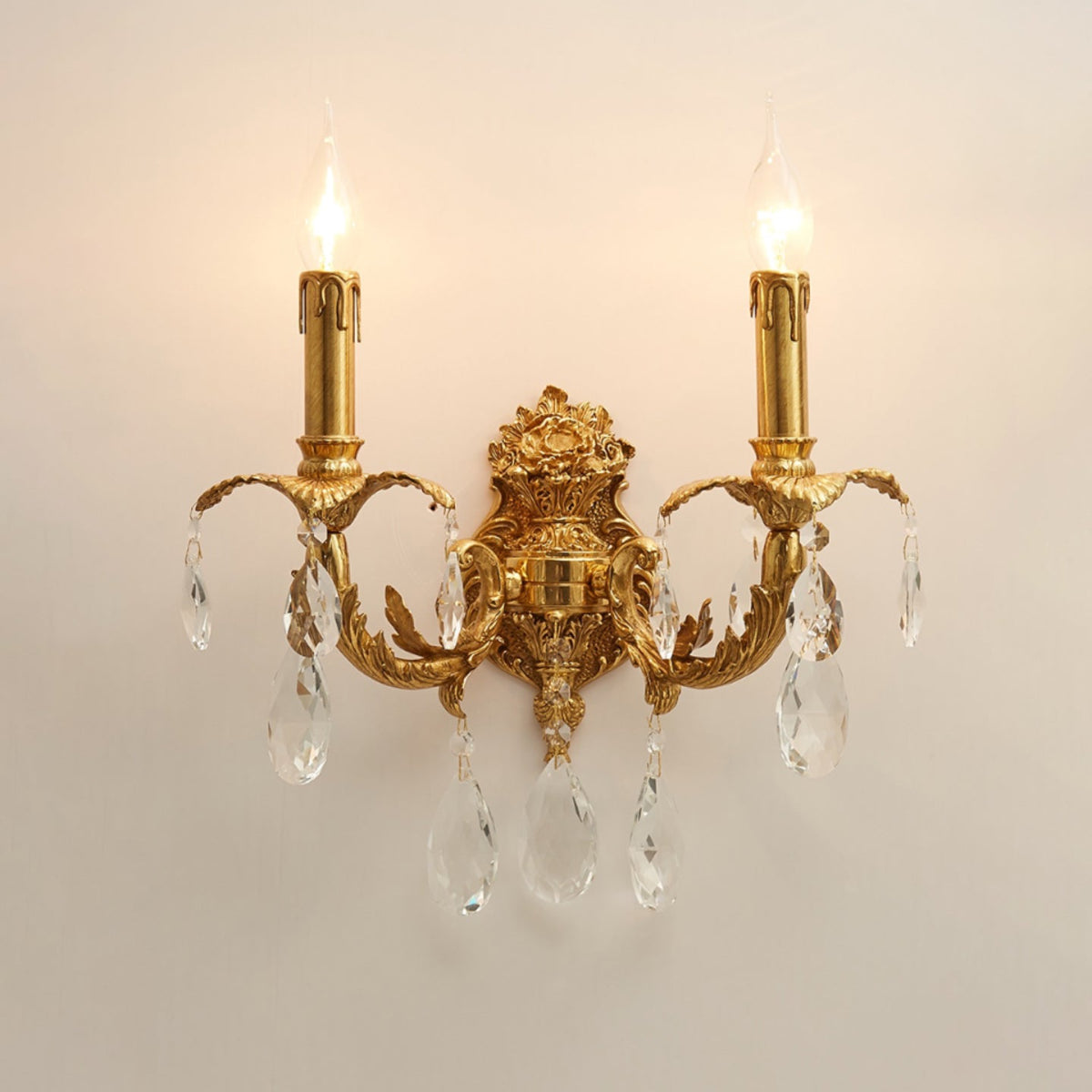 Adriana Brass Wall Lamp – French Provincial Opulent Brass & Crystal Sconce