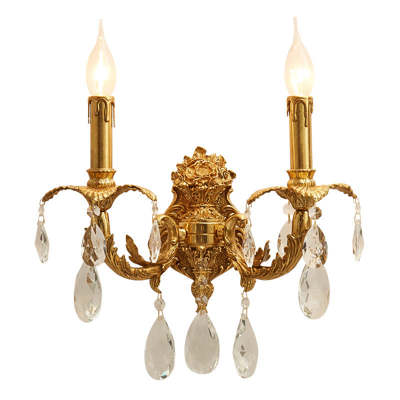 Adriana Brass Wall Lamp – French Provincial Opulent Brass & Crystal Sconce