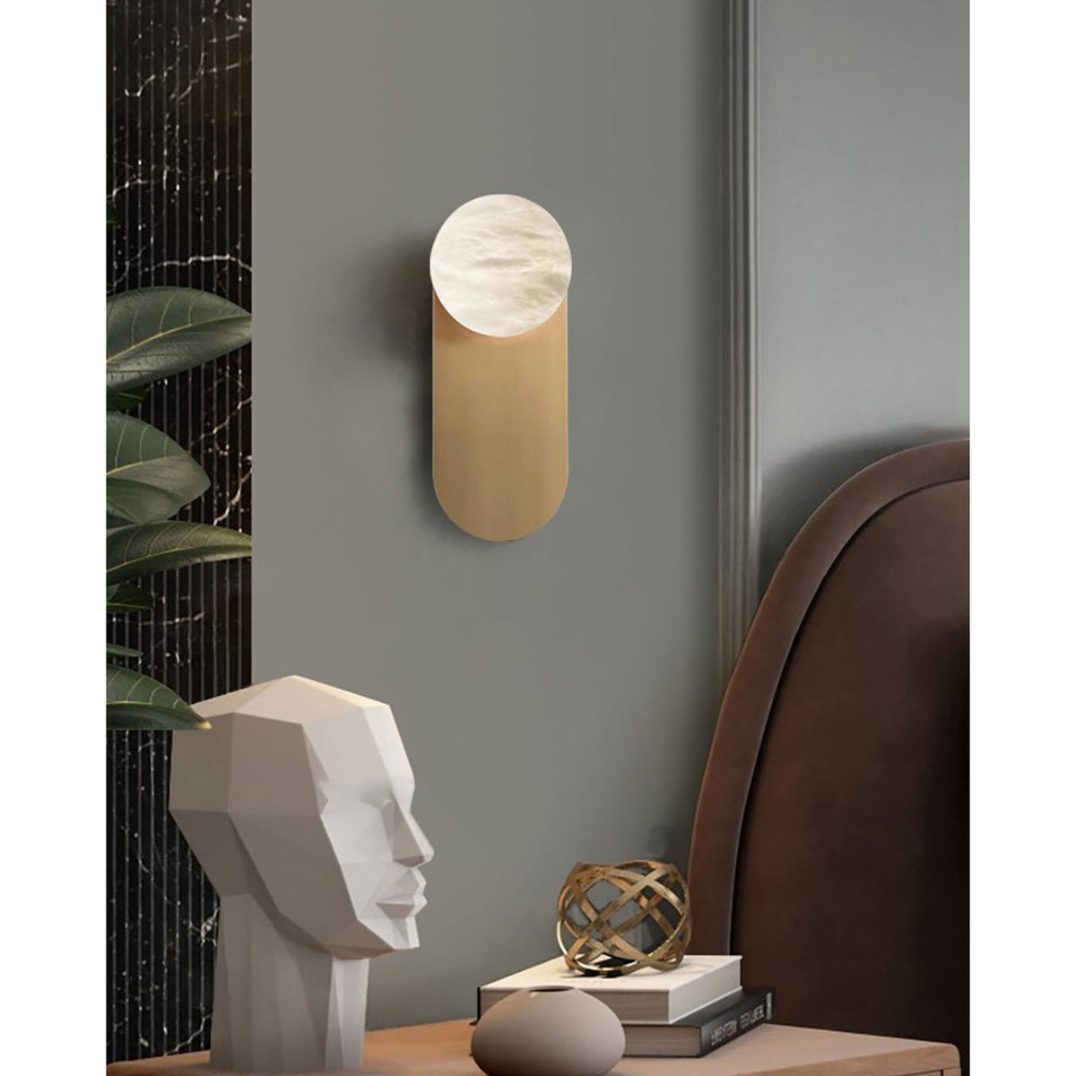 Adrion Alabaster Wall Lamp – Metal & Natural Stone Column Wall Sconce