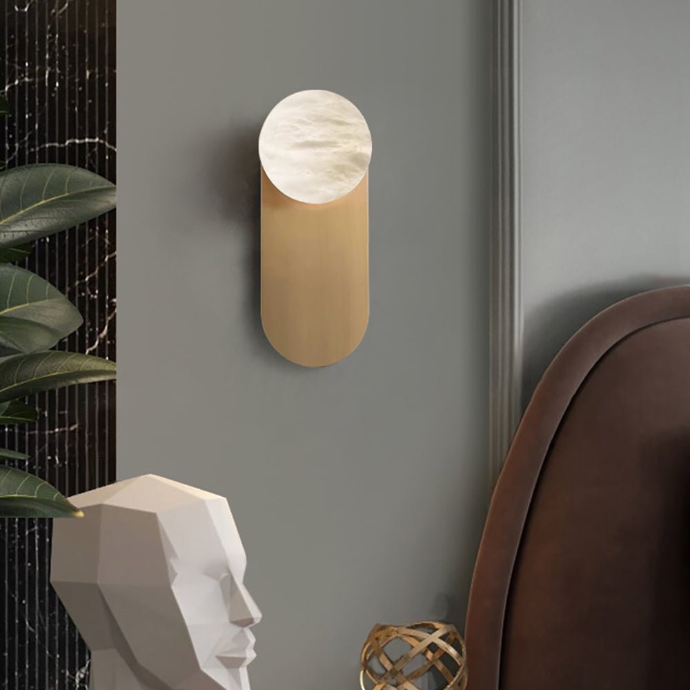 Adrion Alabaster Wall Lamp – Metal & Natural Stone Column Wall Sconce